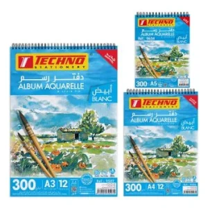ALBUM AQUARELLE 12 FEUILLES 300g "TECHNO"