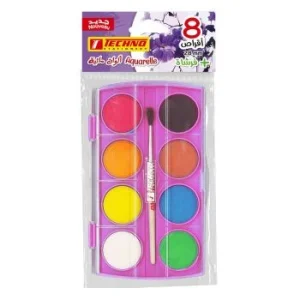 AQUARELLE ECOLIER 08 PASTILLES 28MM AVEC PINCEAU "TECHNO" REF: 4405