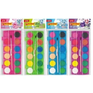 AQUARELLE ECOLIER 12 PASTILLES 28mm AVEC PINCEAU "TECHNO" REF: 4407