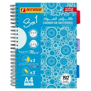 CAHIER DE MATIERES 3EN1 QUADRILLE 5X5 MM 70G/M² 192 PAGES "TECHNO" REF: 4499