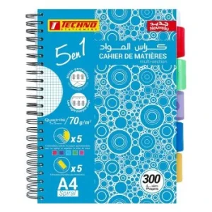 CAHIER DE MATIERES 5EN1 QUADRILLE 5X5 MM 70G/M² 300P "TECHNO" REF: 4498