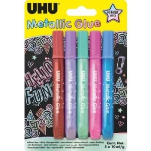 COLLE GLITTER METALLIC 5x10 ml SOUS BLISTER "UHU" REF: 47305