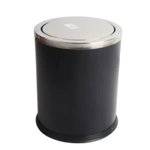 CORBEILLE A PAPIER RONDE COUVERCLE BASCULANT 11 L EN METAL NOIRE TECHNO REF: 8016