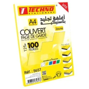 COUVERT PAGE DE GARDE 125µ A4 JAUNE TRANSPARENT 100F "TECHNO" REF: 5657