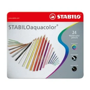 CRAYON DE COULEUR AQUARELLABLE AQUACOLOR BOITE EN METAL DE 24 PCS "STABILO" REF:1624-5