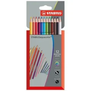 CRAYON DE COULEUR AQUARELLABLE AQUACOLOR EN POCHETTE DE 12 PCS "STABILO" REF:1612-3