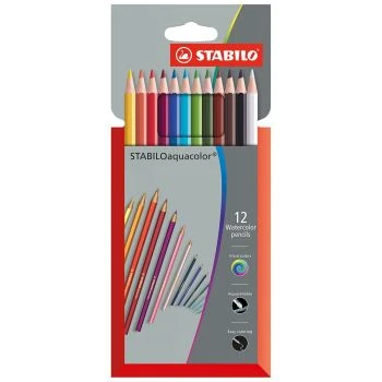 CRAYON DE COULEUR AQUARELLABLE AQUACOLOR EN POCHETTE DE 12 PCS "STABILO" REF:1612-3