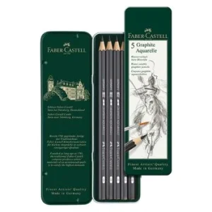 CRAYON GRAPHITE AQUARELLE BOITE METALLIQUE DE 5 PIECES "FABER CASTELL" REF: 117805