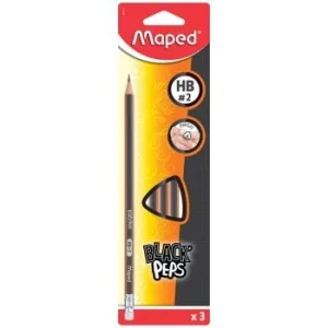 CRAYON NOIR GRAPHITE EMBOUT GOMME SOUS BLISTER 3PIECES "MAPED" REF: 851711
