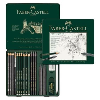 CRAYON PITT GRAPHITE BOITE METALLIQUE DE 19 PIECES "FABER CASTELL" REF: 112973
