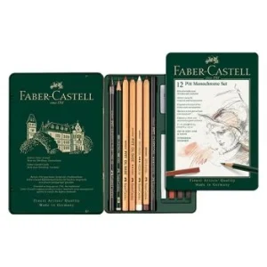 CRAYON PITT MONOCHROME BOITE METALLIQUE DE 12 PIECES "FABER CASTELL" REF: 112975