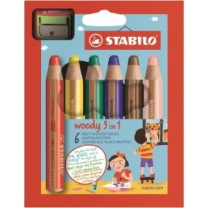 CRAYONS COULEURS WOODY 3IN1 DE 6 COULEURS AVEC TAILLE CRAYONS "STABILO" REF: 8806-2