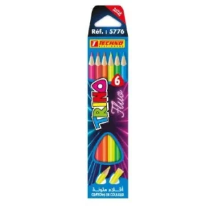 CRAYONS DE COULEUR TRINO FLUO BOITE 06 COULEURS "TECHNO" REF: 5776