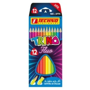 CRAYONS DE COULEUR TRINO FLUO BOITE 12 COULEURS "TECHNO" REF: 5775