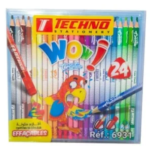 CRAYONS DE COULEUR WOW CREA EFFAÇABLE BOITE EN PET 24 COULEURS "TECHNO" REF: 6931