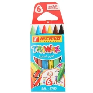CRAYONS DE COULEURS A LA CIRE DE 06 COULEURS "TECHNO" REF: 5790