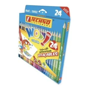 CRAYONS DE COULEURS DE 24 PIECES EFFAÇABLE WOW "TECHNO" REF: 5802