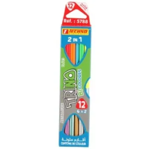 CRAYONS DE COULEURS TRINO BICOLOR METAL FLUO 6/12 PIECES "TECHNO" REF: 5788