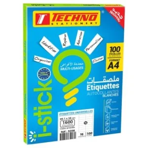 ETIQUETTES BLANCHES PAQUET DE 100 F (A4 = 16) "TECHNO" REF: 5208