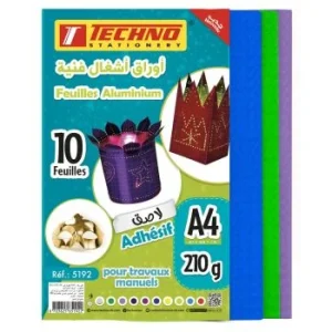 FEUILLES ALUMINIUM ADHESIVES A4 PAQUET 10 COULEURS "TECHNO"