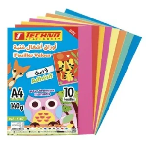 FEUILLES VELOUR ADHESIVES PAQUET 10 COULEURS "TECHNO" REF: 5187