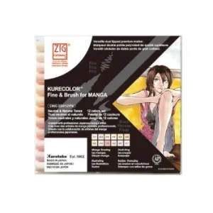 FEUTRE FINE & BRUSH POCHETTE 12 COULEURS NEUTRAL TONE "Kuretake" REF: CNKC-2200/12VFN