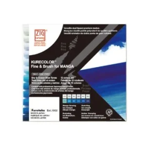 FEUTRE FINE & BRUSH POCHETTE DE 12 COULEURS OCEAN BLEU "Kuretake" REF: CNKC-2200/12VSO