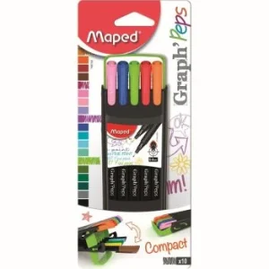 FEUTRE POINTE FINE 0.4mm 10 COULEURS COMPACT GRAPH "MAPED" REF: 749155