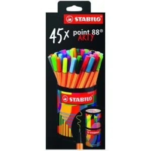 FEUTRE POINTE FINE 88 BOITE METAL RONDE DE 45 PCS ARTY "STABILO" REF: 88/45-2-20
