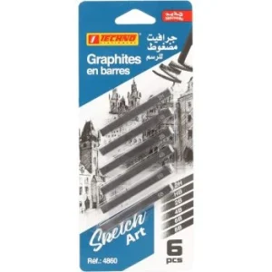 GRAPHITES EN BARRES CARTE 6 PCS_2H_HB_2B_4B_6B_8B "TECHNO" REF: 4860
