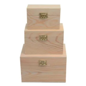 JEU DE 3 BOITES RECTANGULAIRES EN BOIS A DECORER "TECHNO" REF: 6316