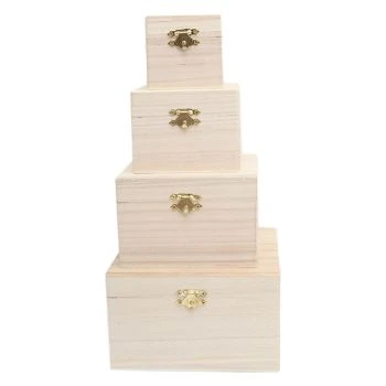JEU DE 4 BOITES EN BOIS A DECORER "TECHNO" REF: 6312