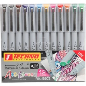 MARQUEUR A DESSIN ART LINER POCHETTE DE 12 COULEURS "TECHNO" REF: 5903