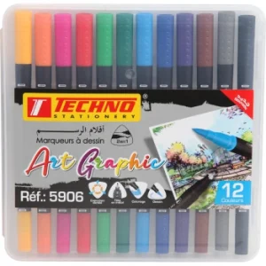 MARQUEUR A DESSIN PINCEAU ART GRAPHIC POCHETTE DE 12 COULEURS "TECHNO" REF: 5906
