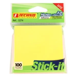 NOTES ADHESIVES 100F 75 x 75 mm 5 COULEURS FLUORESCENTES STICK-IT "TECHNO" REF: 5274