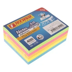 NOTES ADHESIVES 400F 75 x 100 mm 5 COULEURS FLUORESCENTES STICK-IT "TECHNO" REF: 5150