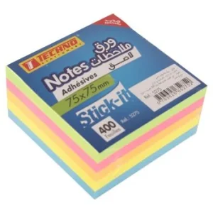NOTES ADHESIVES 400F 75 x 75 mm 5 COULEURS FLUORESCENTES STICK-IT "TECHNO" REF: 5275