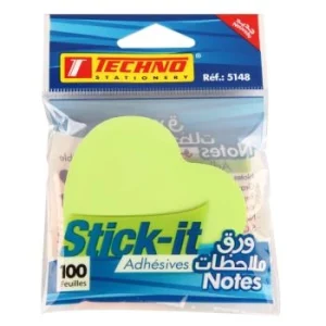 NOTES ADHESIVES FORME COEUR 100F COULEURS FLUORESCENTES STICK-IT "TECHNO" REF: 5148