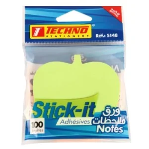 NOTES ADHESIVES FORME POMME 100F COULEURS FLUORESCENTES STICK-IT "TECHNO" REF: 5148