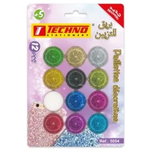 PAILLETTES DECORATIVES JEUX 12 COULEURS "TECHNO" REF: 5054