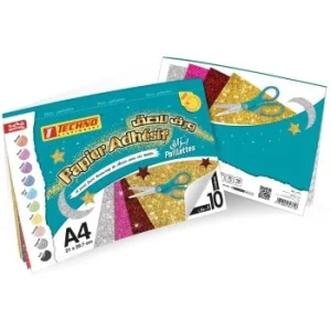 PAPIER GOMME PAILLETTE A4_10 COULEUR "TECHNO" REF: 4771