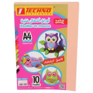 PAPIER MOUSSE ADHESIF A4 2MM PAQUET 10 FEUILLES BEIGE "TECHNO" REF: 5544