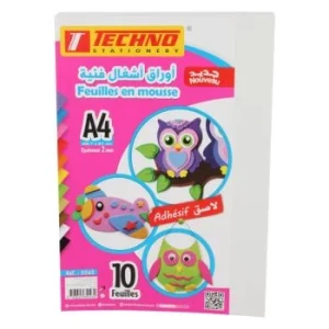 PAPIER MOUSSE ADHESIF A4 2MM PAQUET 10 FEUILLES BLANC "TECHNO" REF: 5543
