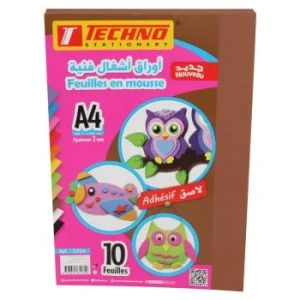 PAPIER MOUSSE ADHESIF A4 2MM PAQUET 10 FEUILLES MARRON "TECHNO" REF: 5534
