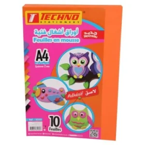 PAPIER MOUSSE ADHESIF A4 2MM PAQUET 10F ORANGE "TECHNO" REF: 5535