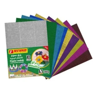 PAPIER ONDULE METALISE A3 PAQUET 10 COULEURS "TECHNO" REF: 5195