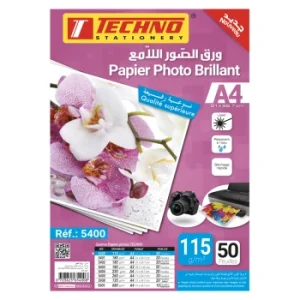 PAPIER PHOTO BRILLANT A4 115g PQT DE 50F "TECHNO" REF: 5400