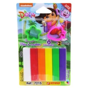 PATE A MODELER 06 COULEURS AVEC 2 MOULES SOUS BLISTER DORA "TECHNO" REF: 7215