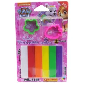 PATE A MODELER 06 COULEURS AVEC 2 MOULES SOUS BLISTER LICENCE PAW PATROL FILLE "TECHNO" REF: 7215