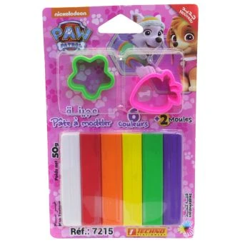 PATE A MODELER 06 COULEURS AVEC 2 MOULES SOUS BLISTER LICENCE PAW PATROL FILLE "TECHNO" REF: 7215